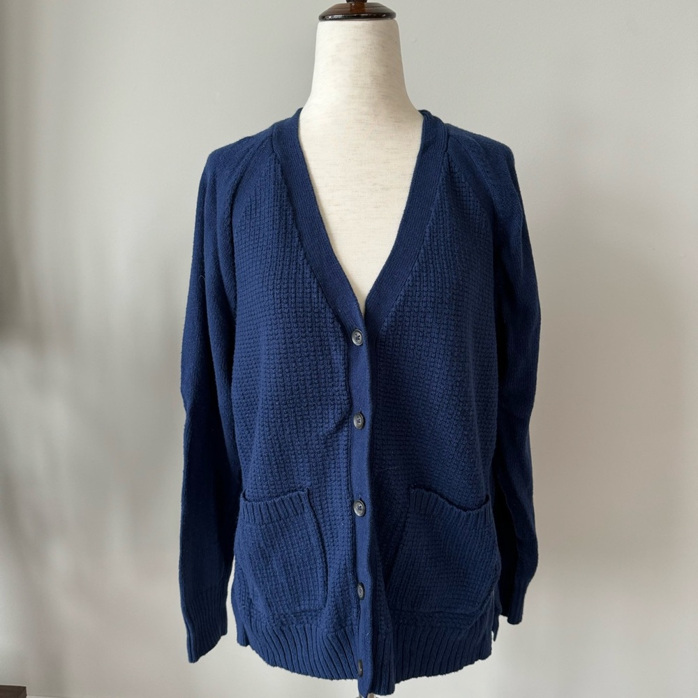 Madewell V-Neck Textured Cardigan Split Hem - Navy